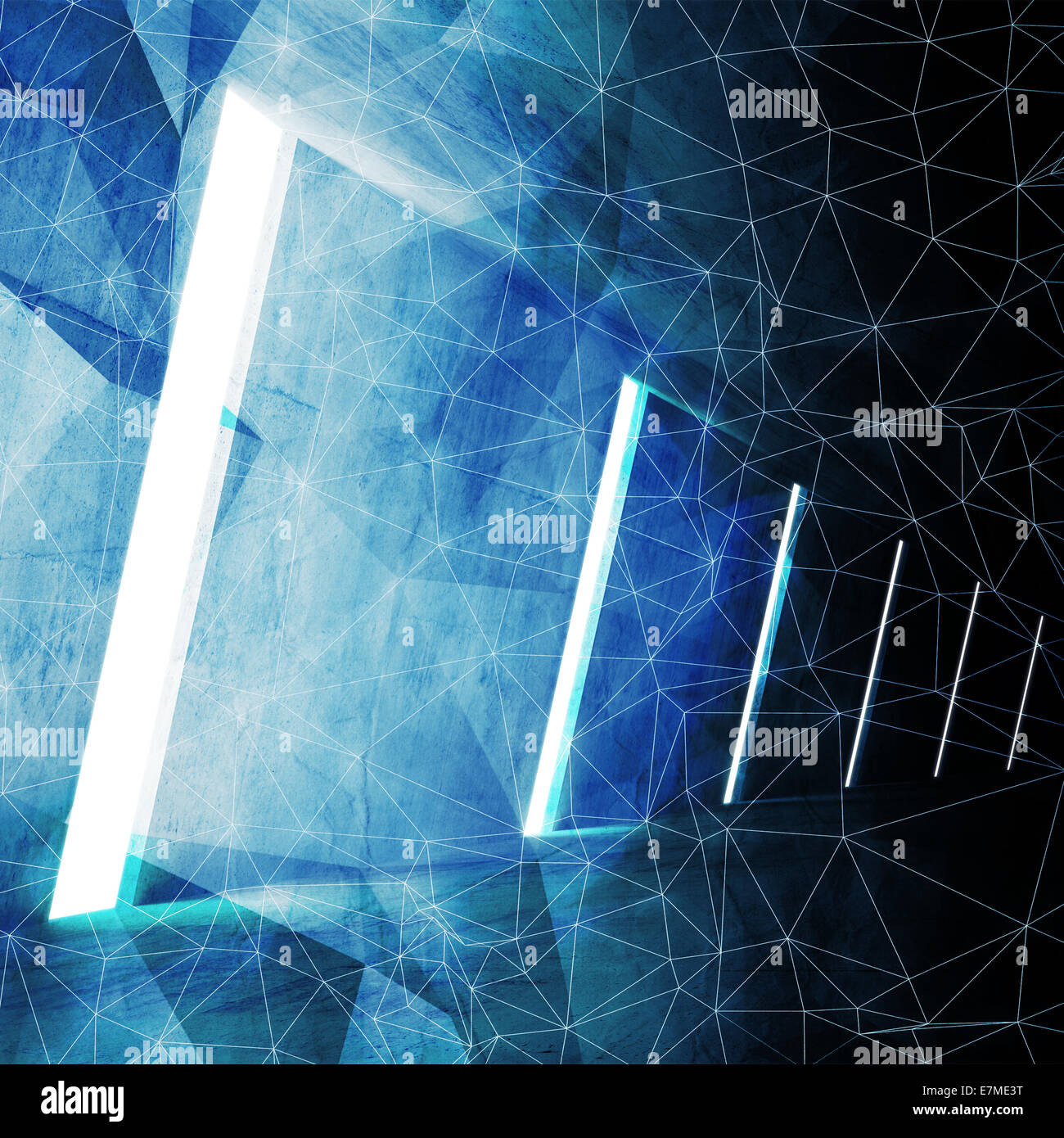 3d render, blue toned abstract empty concrete interior background Stock ...