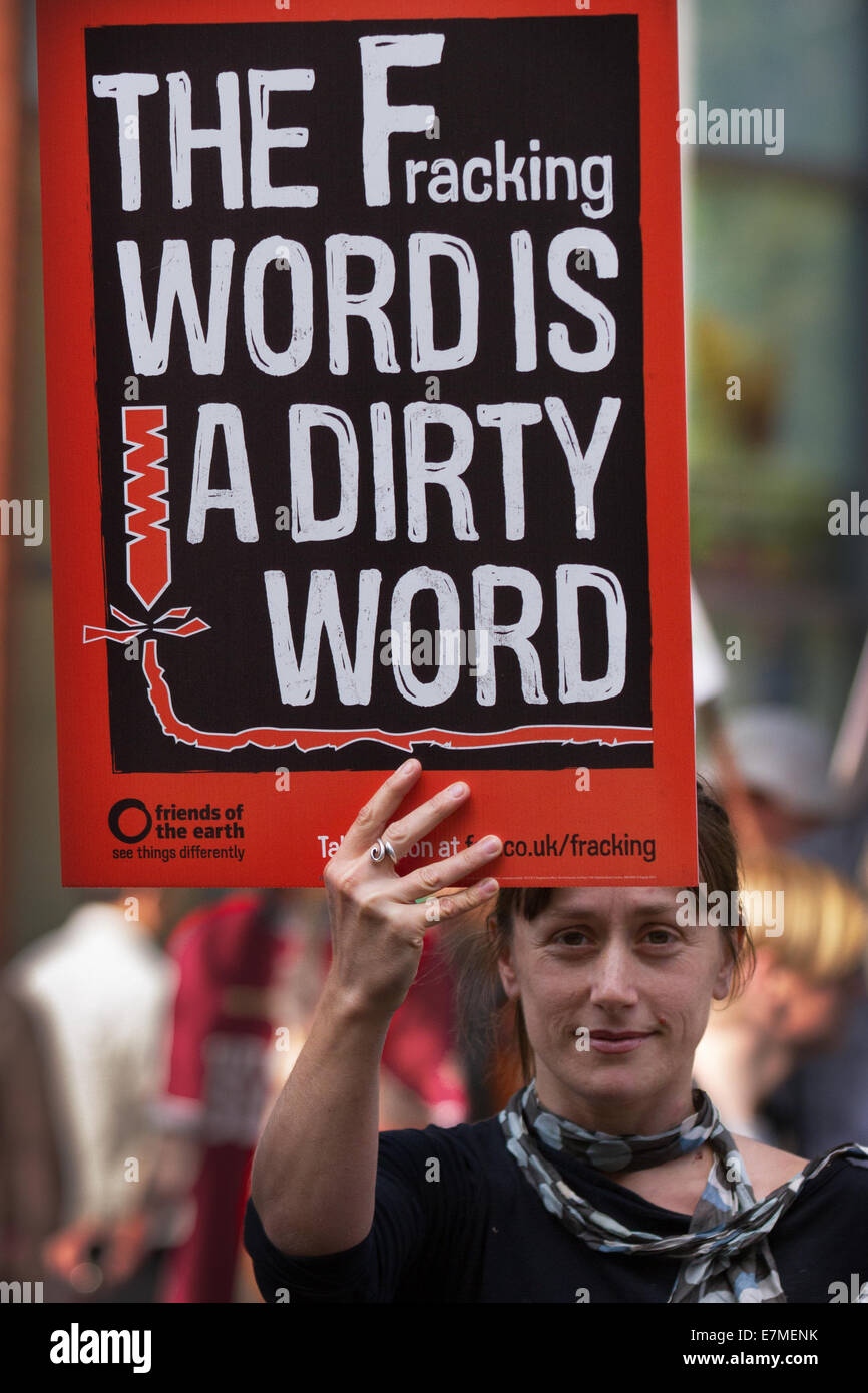 Manchester, UK 21st September, UK. 'The F word is a dirty word' sign at ...