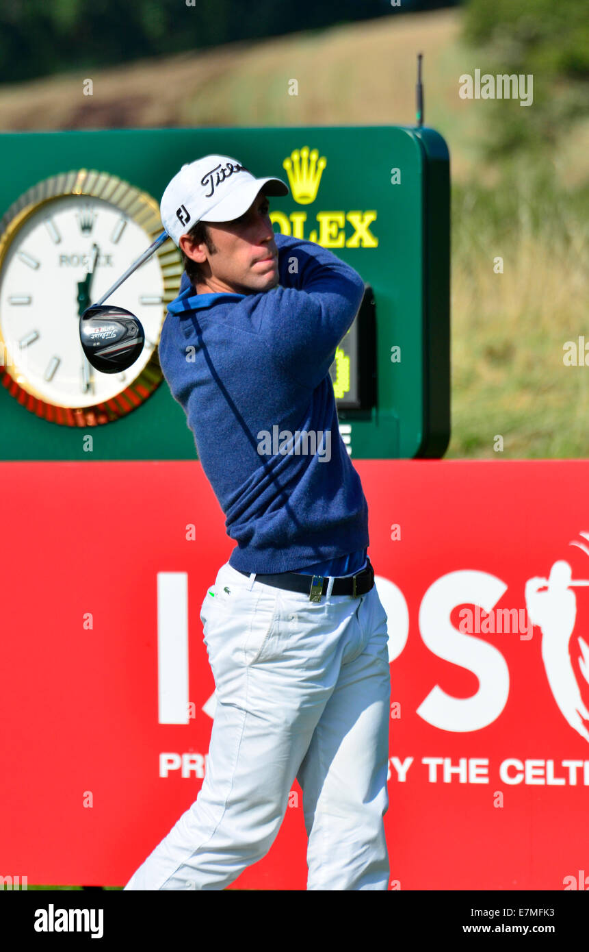 Newport, Wales, UK. 21st Sept 2014. Romain Wattel from France tees off on the 1st at the final day of the Wales Open. Robert Timoney/AlamyLiveNews. Stock Photo