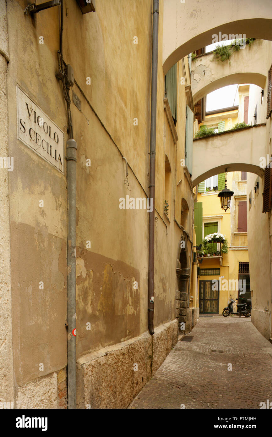 Vicolo San Cecilia, Verona, Italy. Stock Photo