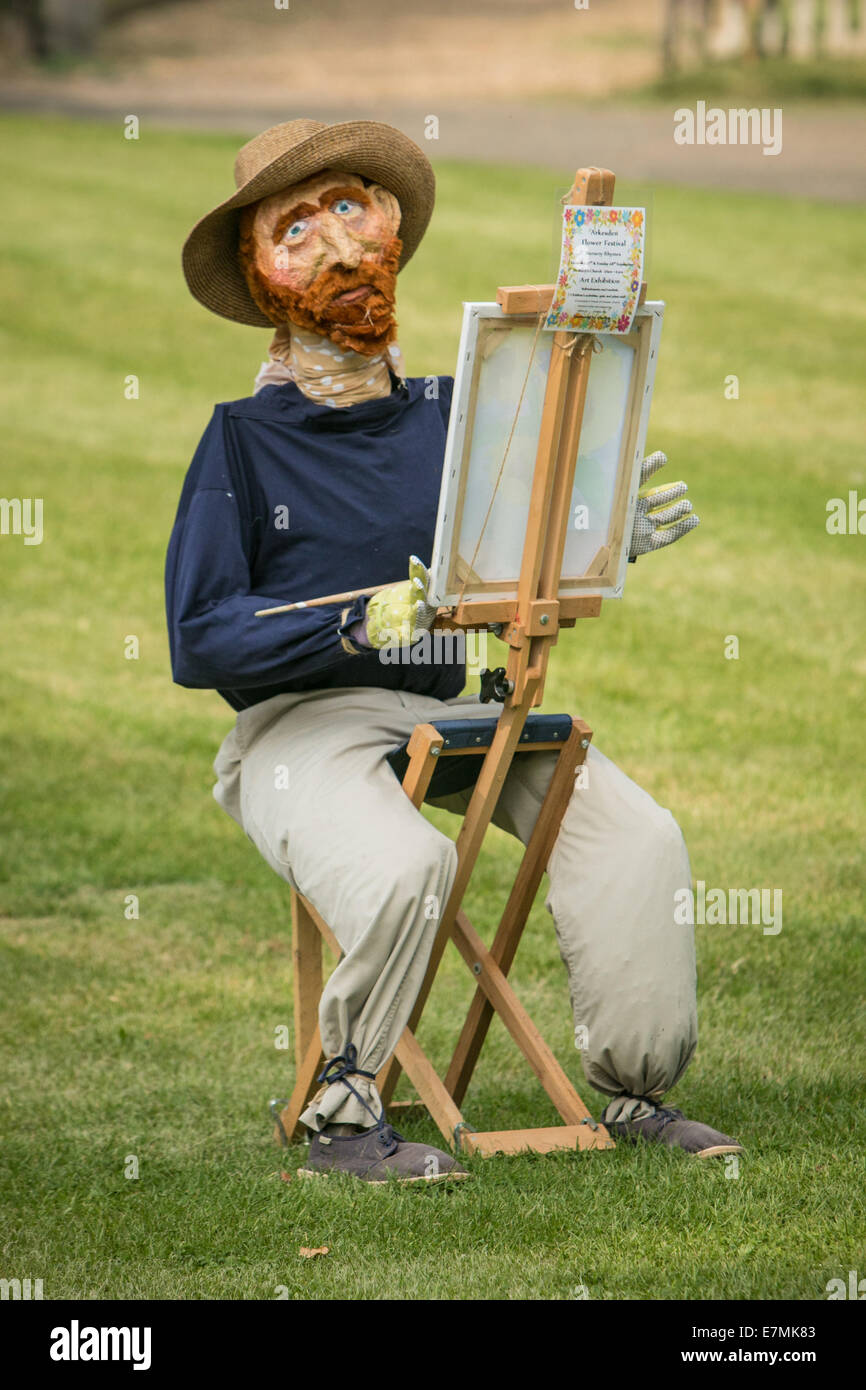 Life-like VINCENT VAN GOGH scarecrow on the village green, Arkesden, Essex, UK Stock Photo
