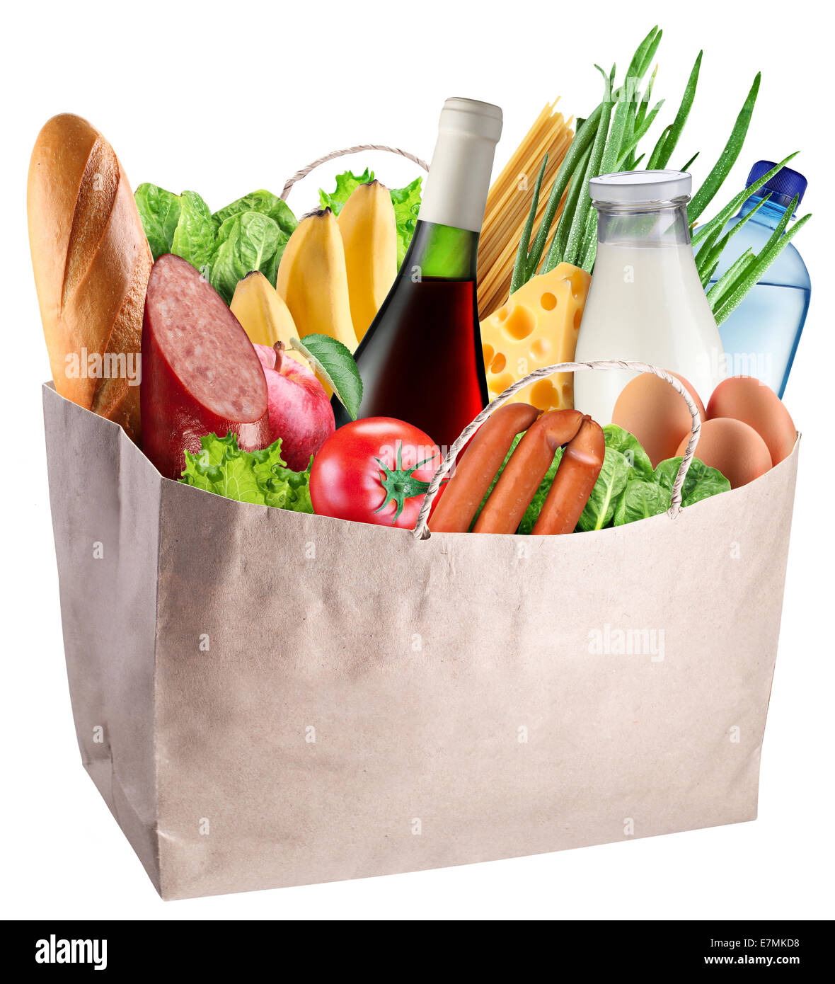 Paper bag with food isolated on a white background. File contains clipping path. Stock Photo