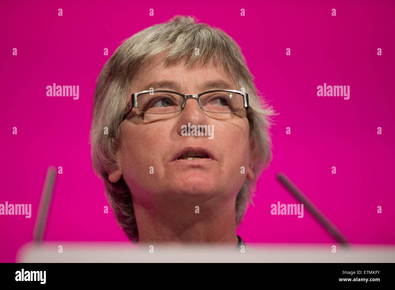 Manchester, UK. 21st Sep, 2014. Maggie Ryan of Unite addresses the auditorium on day one of the Labour Party's Annual Conference taking place at Manchester Central Convention Complex Credit:  Russell Hart/Alamy Live News. Stock Photo