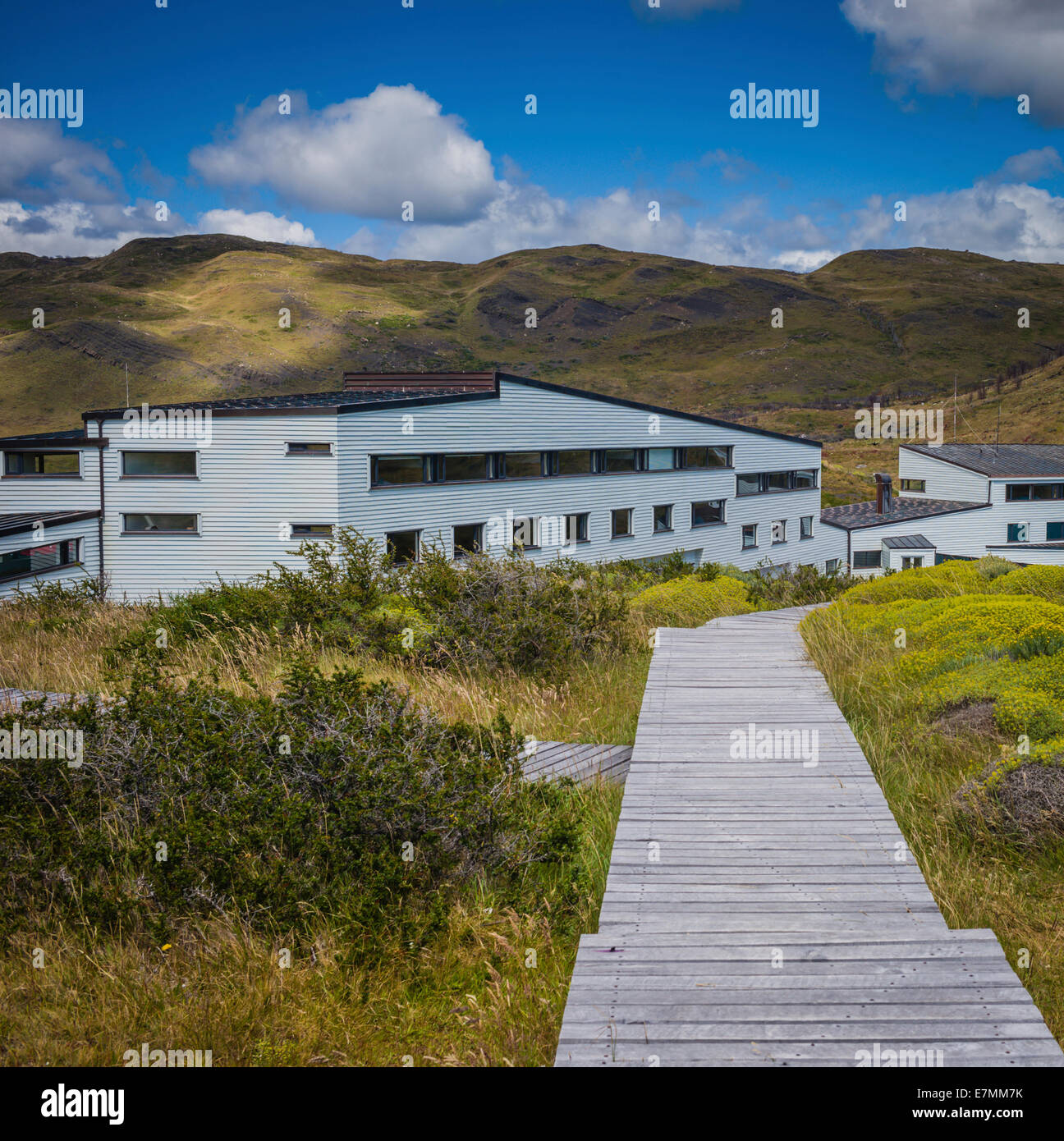 Explora Hotel in Torres del Paine national park, Patagonia, Chile. Stock Photo
