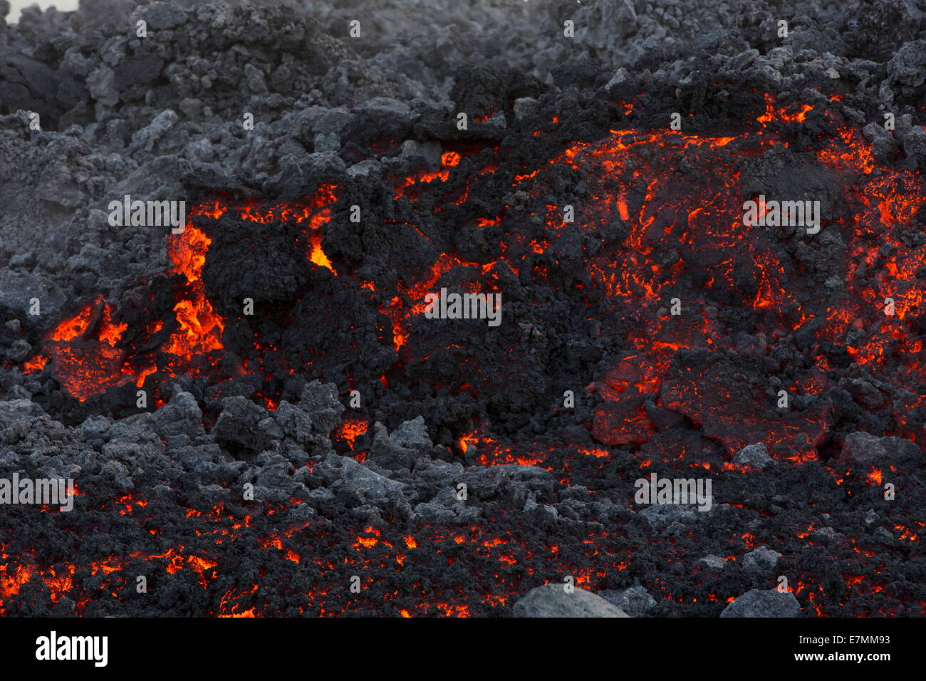 New and burning hot lava from the eruption in Bardarbunga, highlands of Iceland Stock Photo