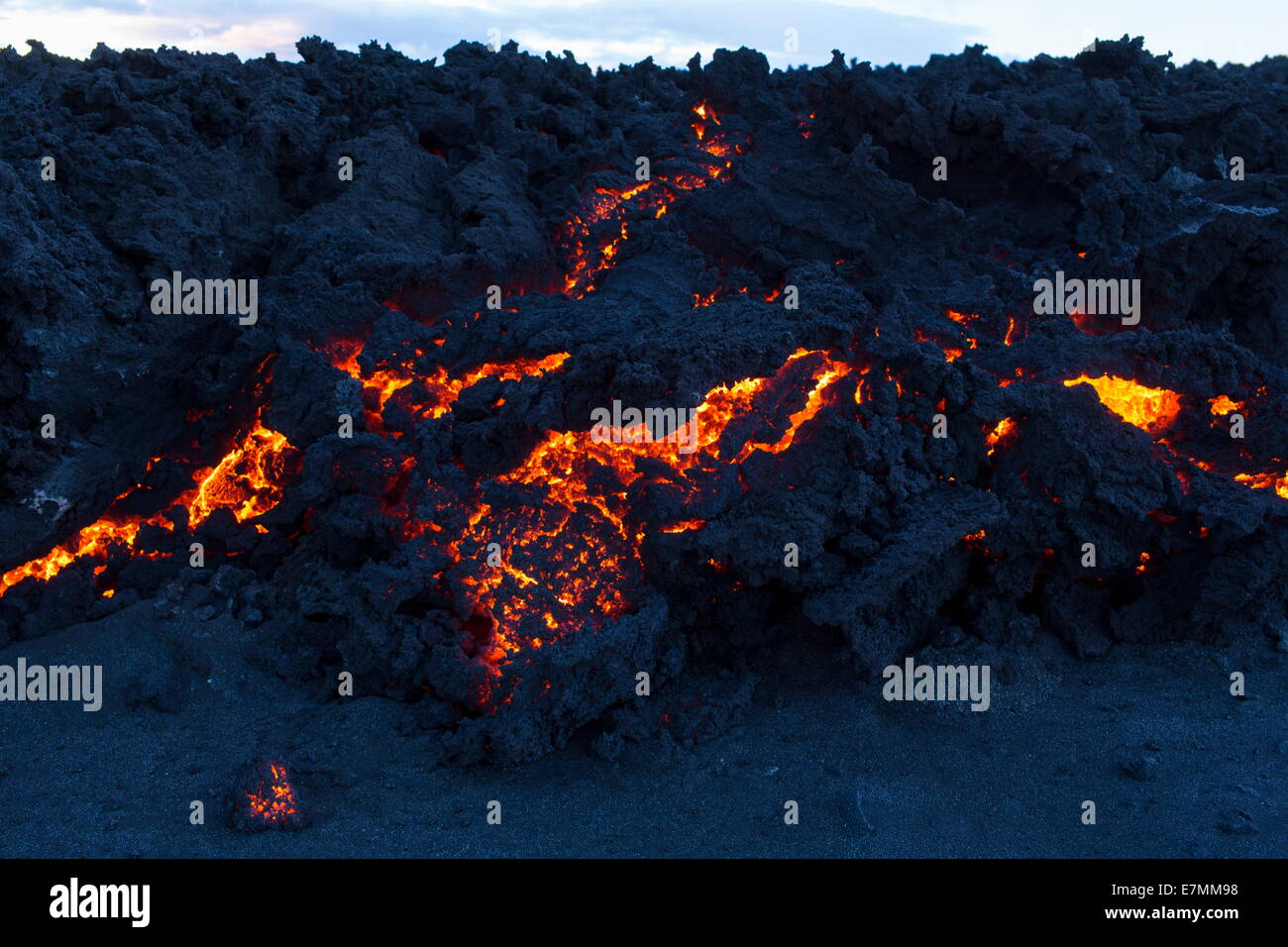 New and burning hot lava from the eruption in Bardarbunga, highlands of Iceland Stock Photo