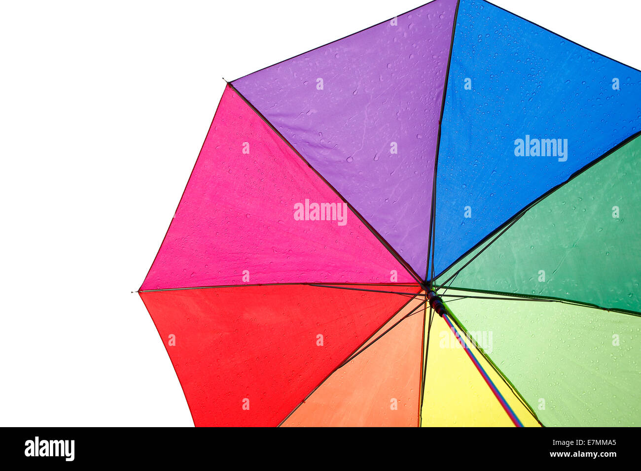 Colorful umbrella with rain drops in cloudy sky Stock Photo