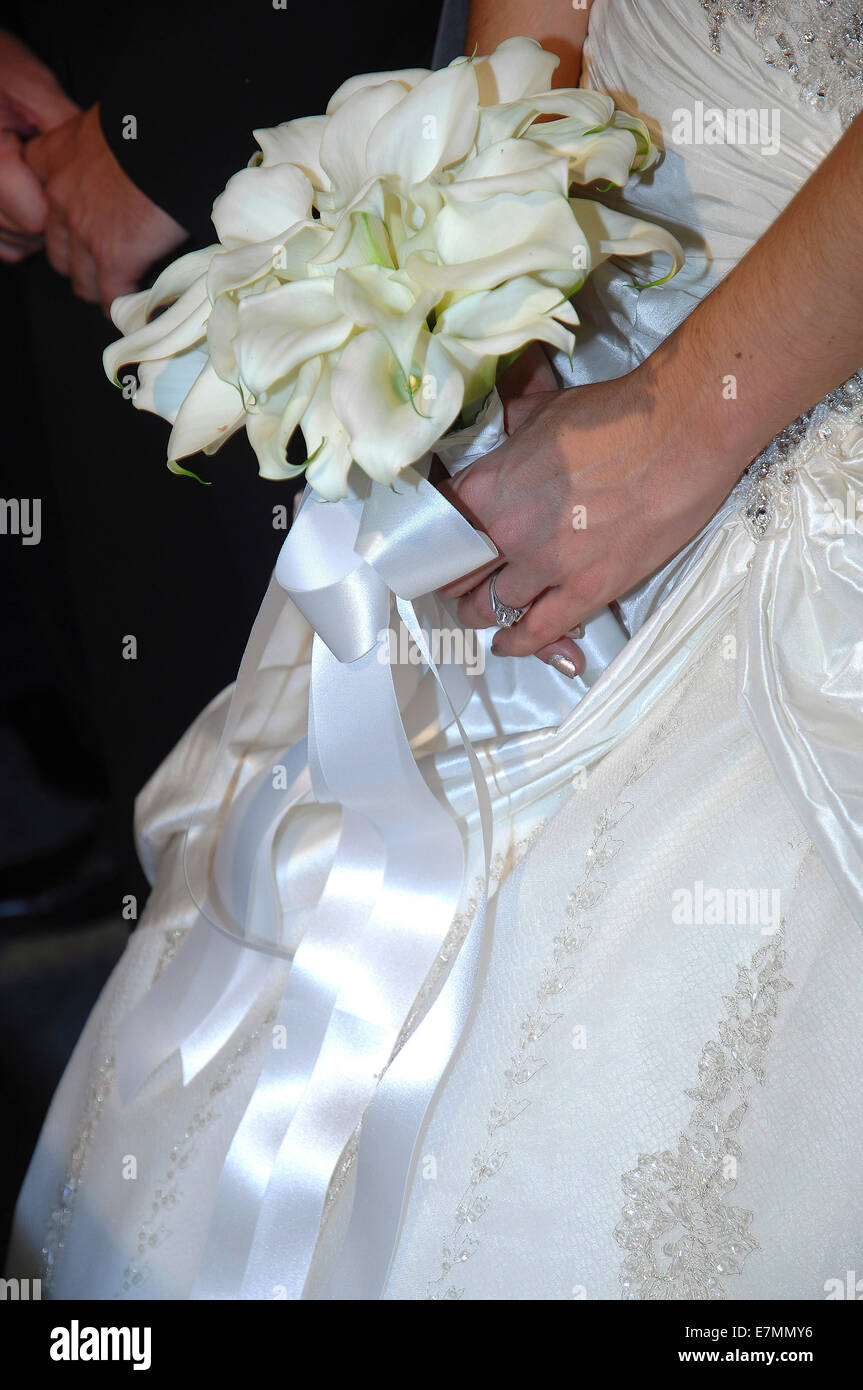 Bride holding bridal bouquet (detail) Stock Photo