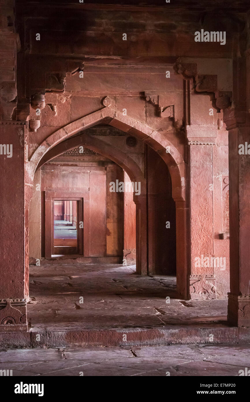 India, Uttar Pradesh Fatehpur Sikri Mosque, Corridor Stock Photo