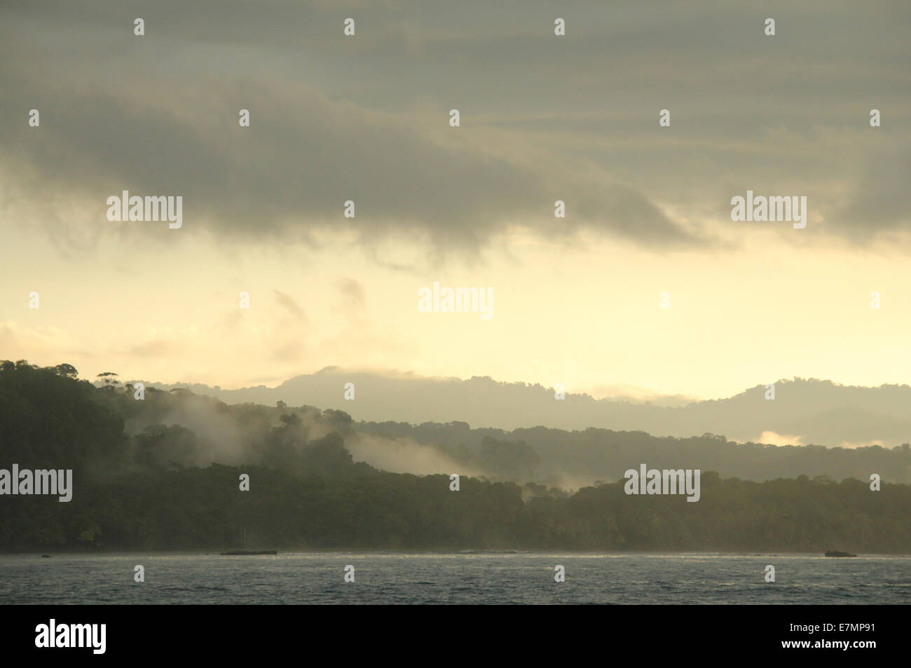Morning Mist over Corcovado, Osa Peninsula, Costa Rica Stock Photo