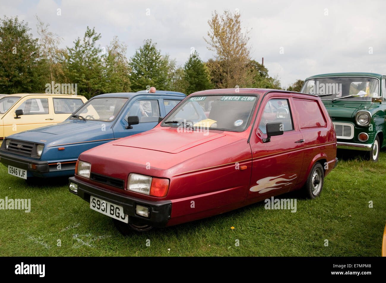 Red Reliant Rialto van 848cc  at the St Christopher's Hospice Classic Car Show which took place in Orpington, Kent Stock Photo