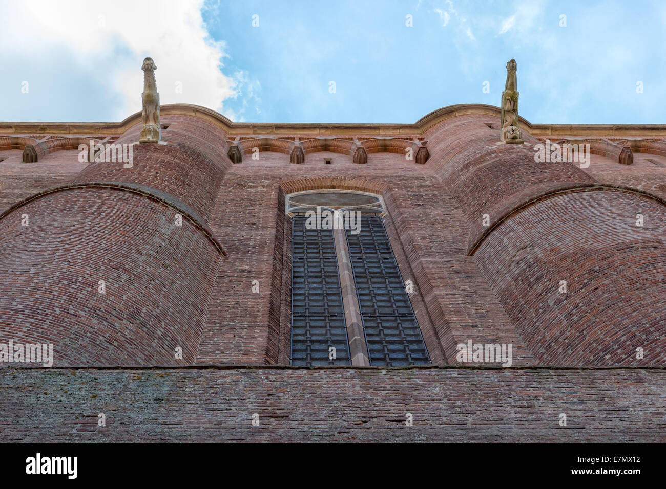 Gargoyles and brickwork on Albi cathedral Stock Photo