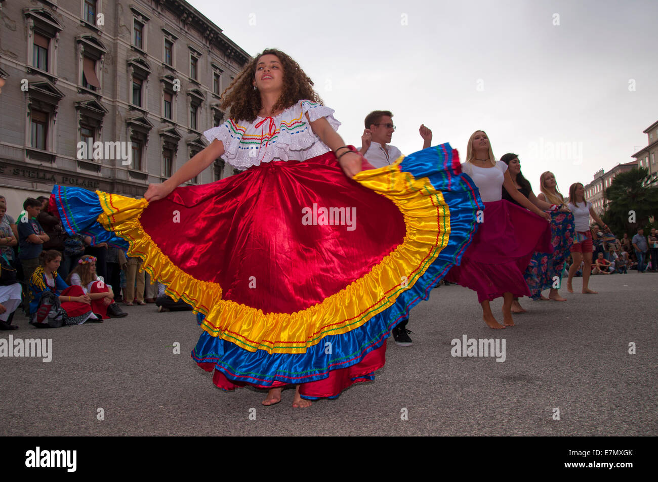 Trieste, Italy. 21st September, 2014. Students from United World Colleges - UWC Adriatic - presented a pageant of International dancing in Piazza Sant'Antonio Nuovo in this Adriatic coastal city to mark The International Day of Peace. Credit:  Richard Wayman/Alamy Live News Stock Photo