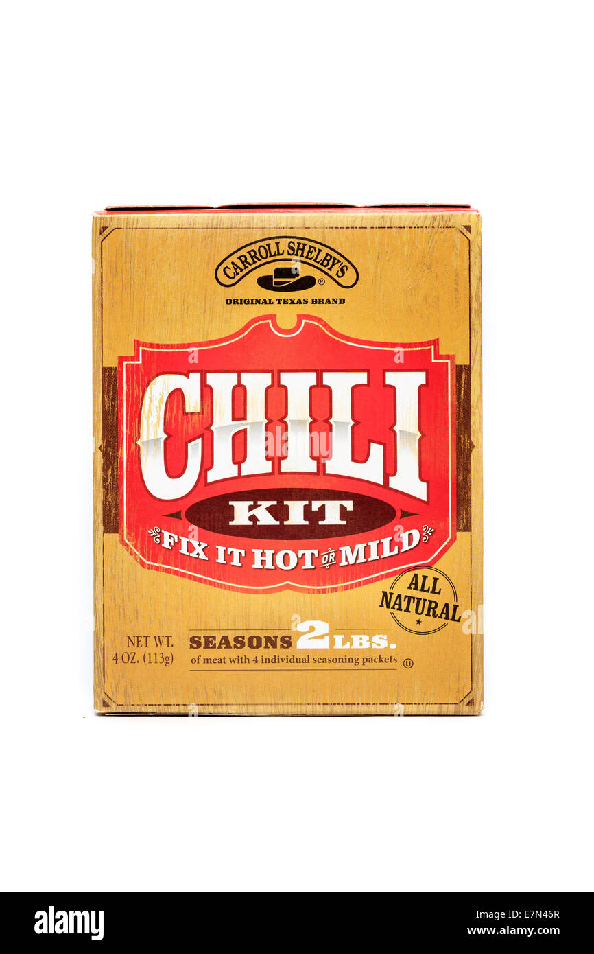 Carroll Shelby's Chili seasoning kit isolated over a white background Stock Photo