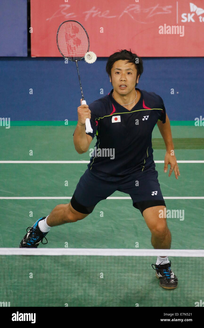 Incheon, South Korea. 21st Sep, 2014. Hiroyuki Endo (JPN) Badminton : Men's  Team Round 2 at Gyeyang