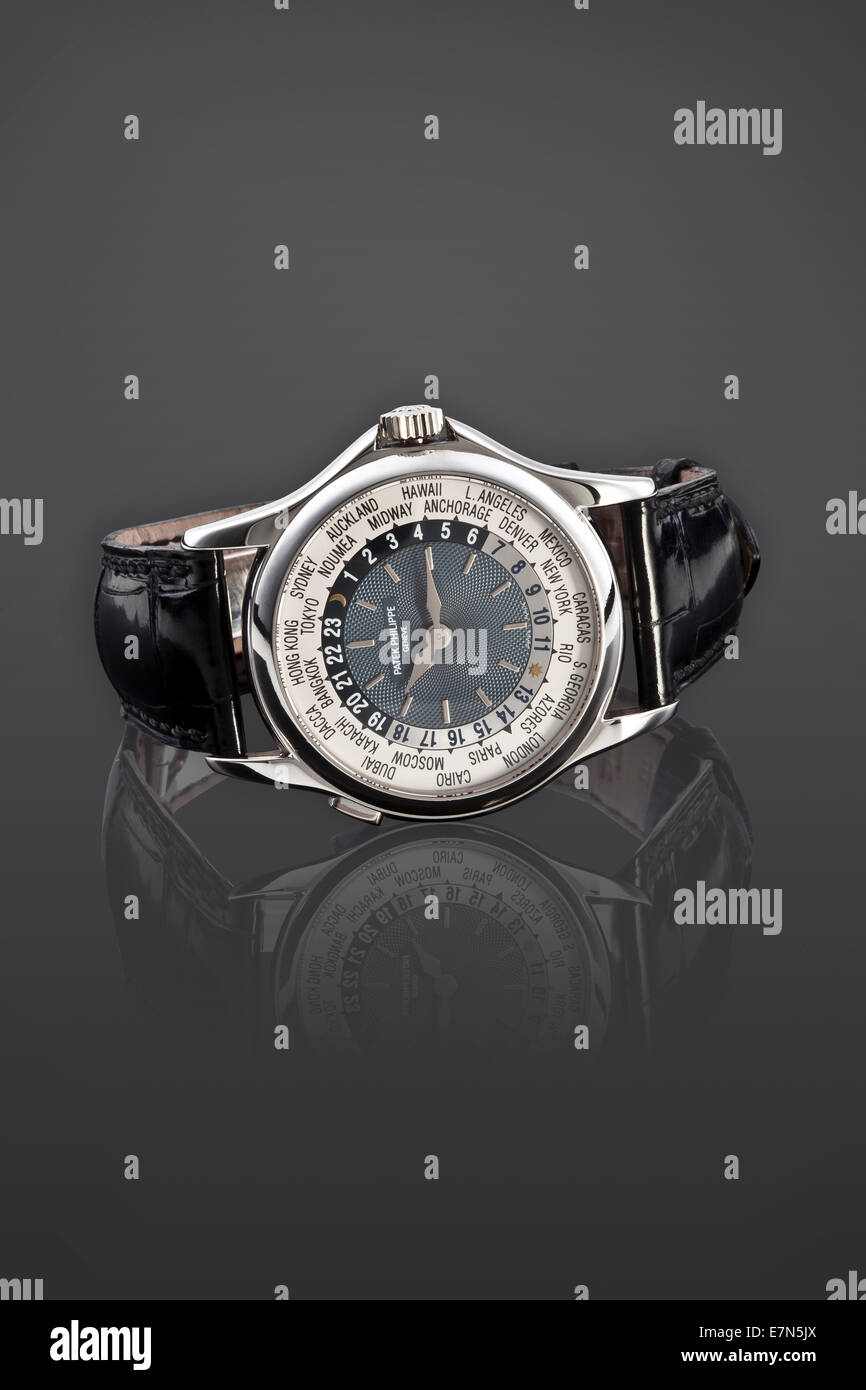Patek Philippe Metallic Wrist Watch with Leather Strap Stock Photo