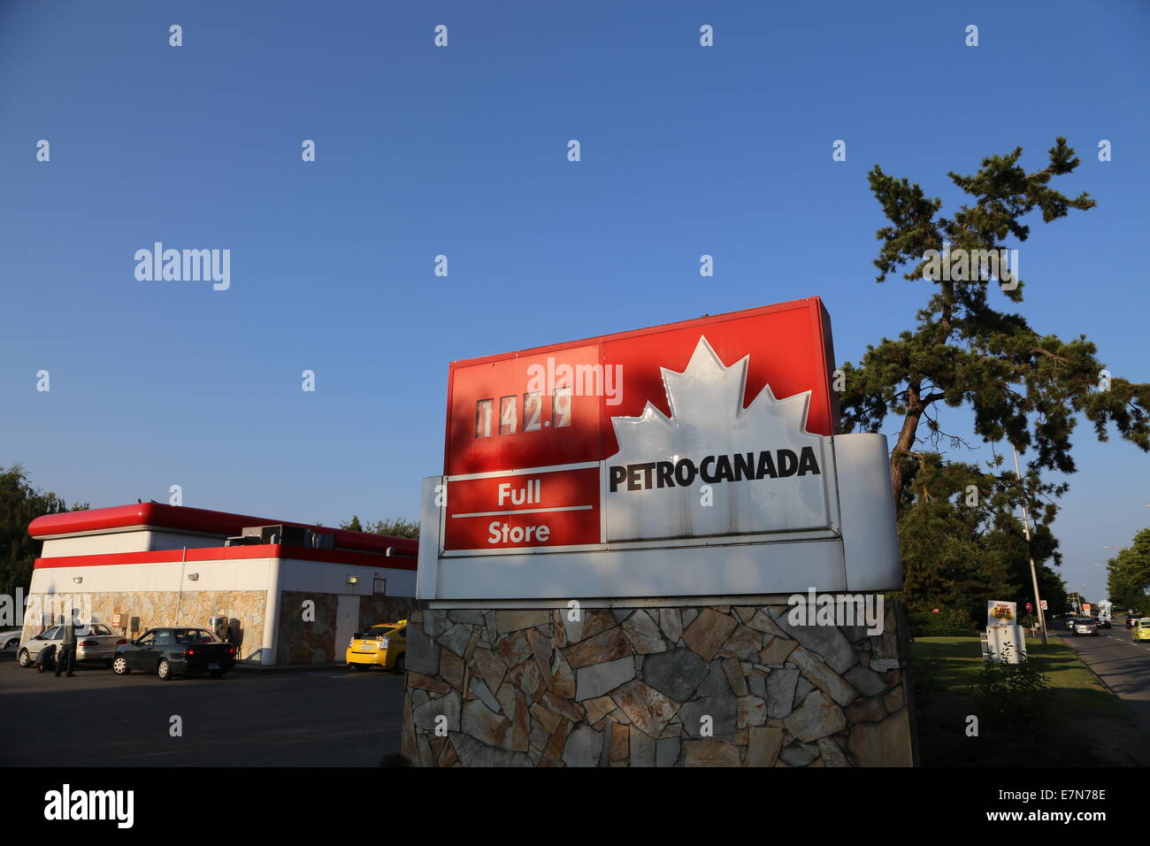 Vancouver, BC Canada - August 17,  2014 : One side of Petro Canada gas station in Vancouver BC Canada. The company retained the Stock Photo