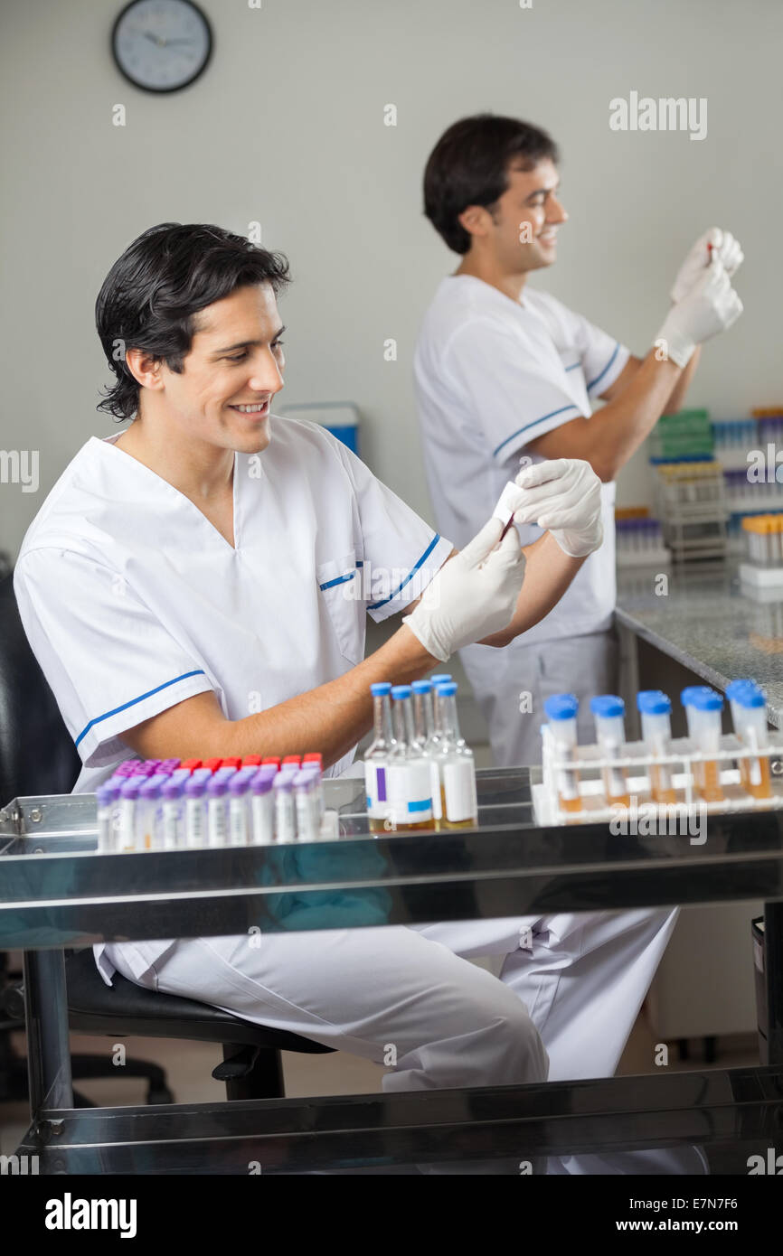 Lab technicians analyzing sample in hires stock photography and images