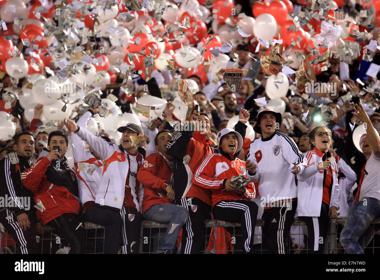 Buenos Aires, Argentina. 21st Sep, 2014. Fans of River Plate react during the First Division Tournament match against Independiente at Antonio Vespucio Liberti Stadium, in Buenos Aires, Argentina, on Sept. 21, 2014. Credit:  Martin Zabala/Xinhua/Alamy Live News Stock Photo