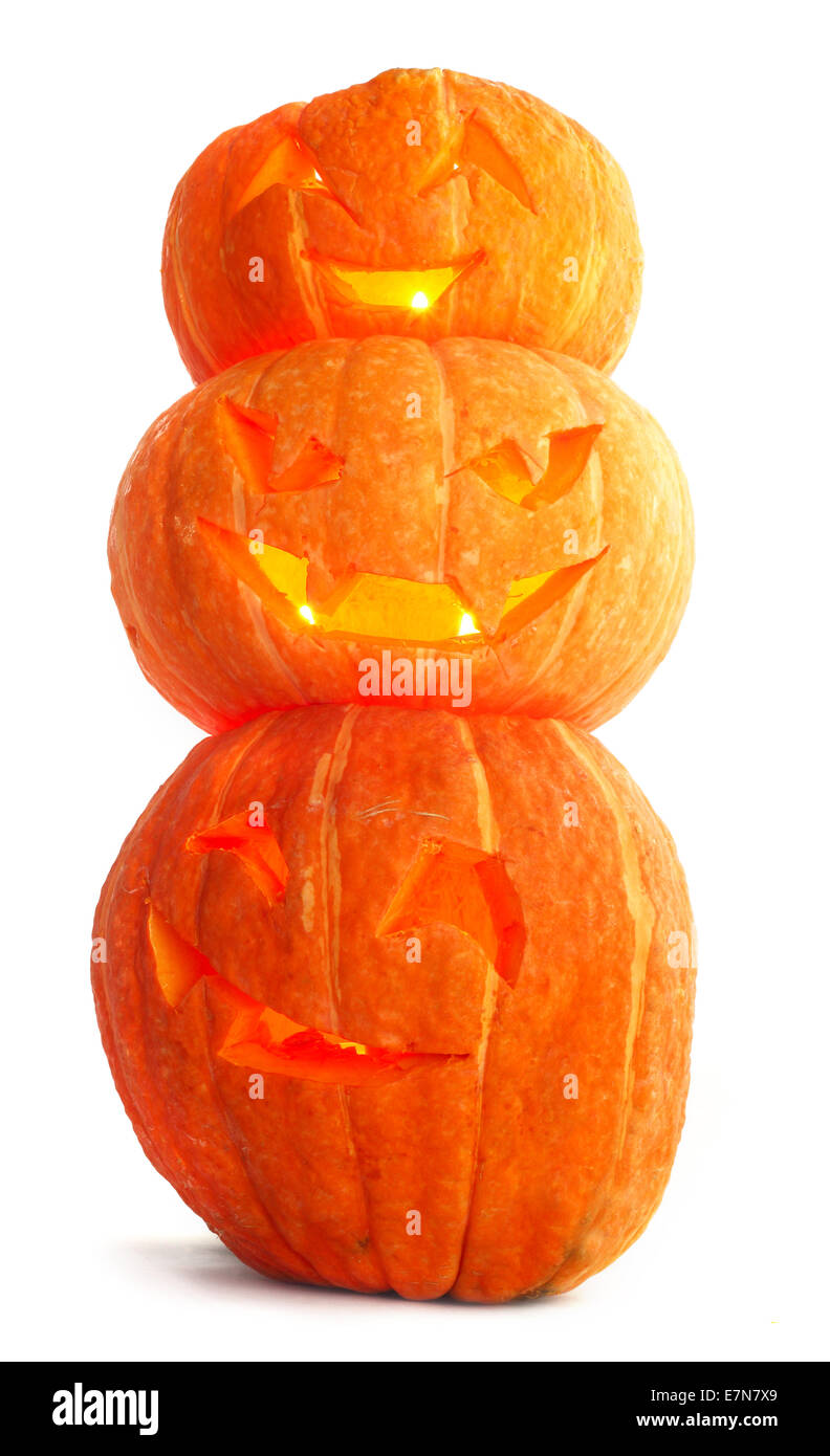 Glowing Halloween Pumpkins isolated on white background Stock Photo - Alamy