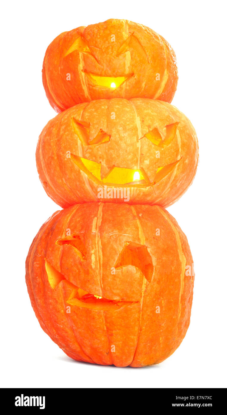Glowing Halloween Pumpkins isolated on white background Stock Photo - Alamy
