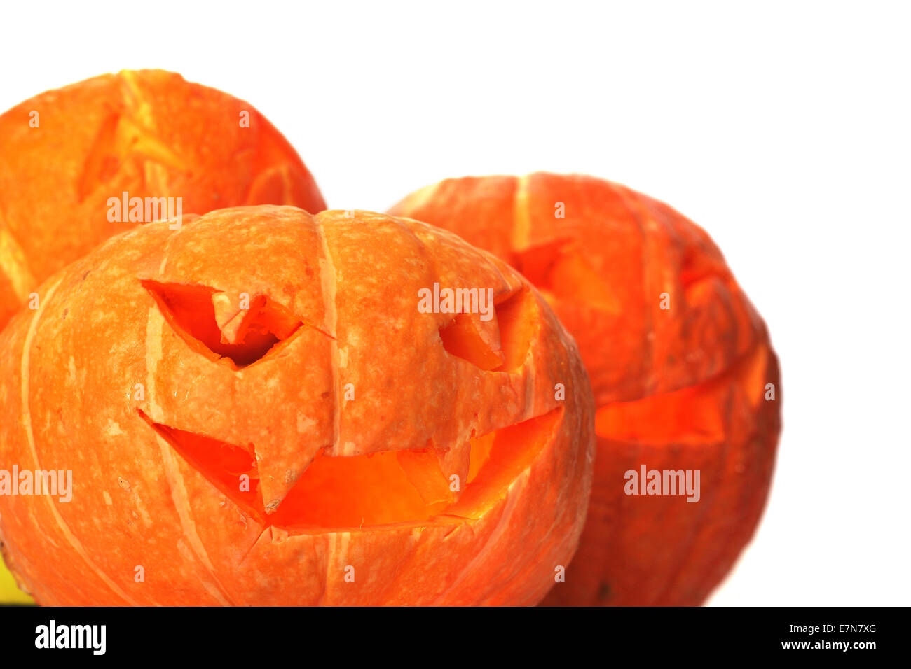 Glowing Halloween Pumpkins isolated on white background Stock Photo - Alamy