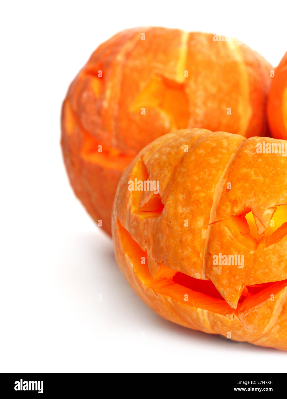 Glowing Halloween Pumpkins isolated on white background Stock Photo - Alamy