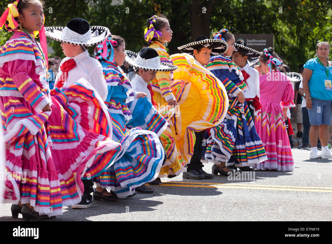 Dancers performing Jarabe Tapatio (Mexican Hat dance) at outdoor festival - Washington, DC USA Stock Photo