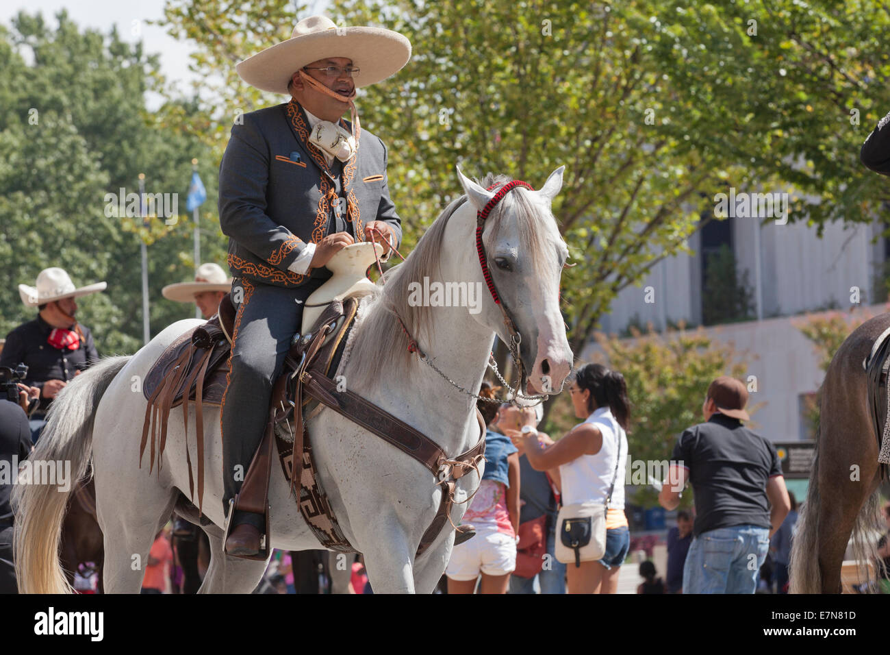 Mexican vaquero (cowboy) on horseback at the Latin festival - Washington, DC USA Stock Photo