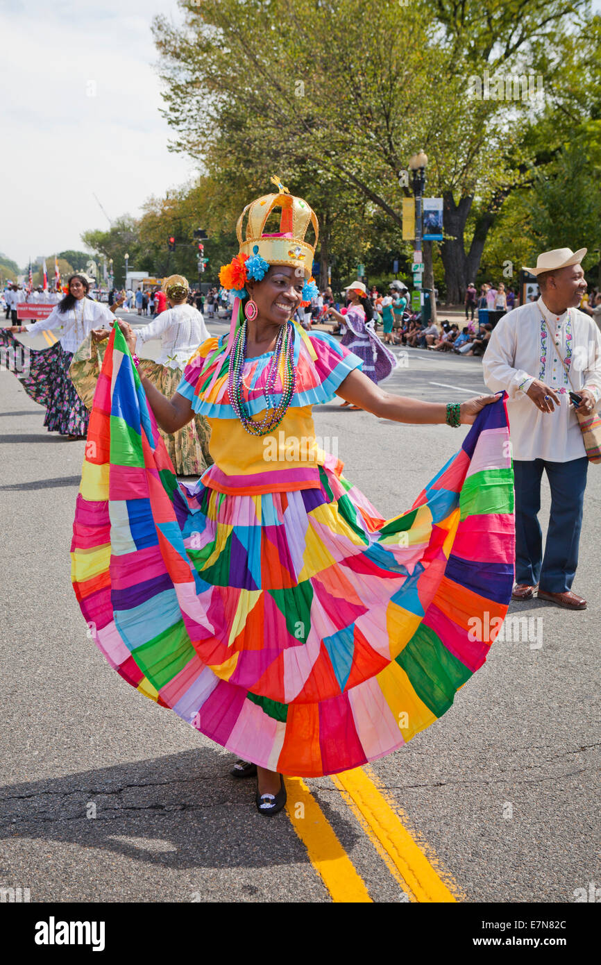 Dancer performing Jarabe Tapatio (Mexican Hat dance) at outdoor festival - Washington, DC USA Stock Photo