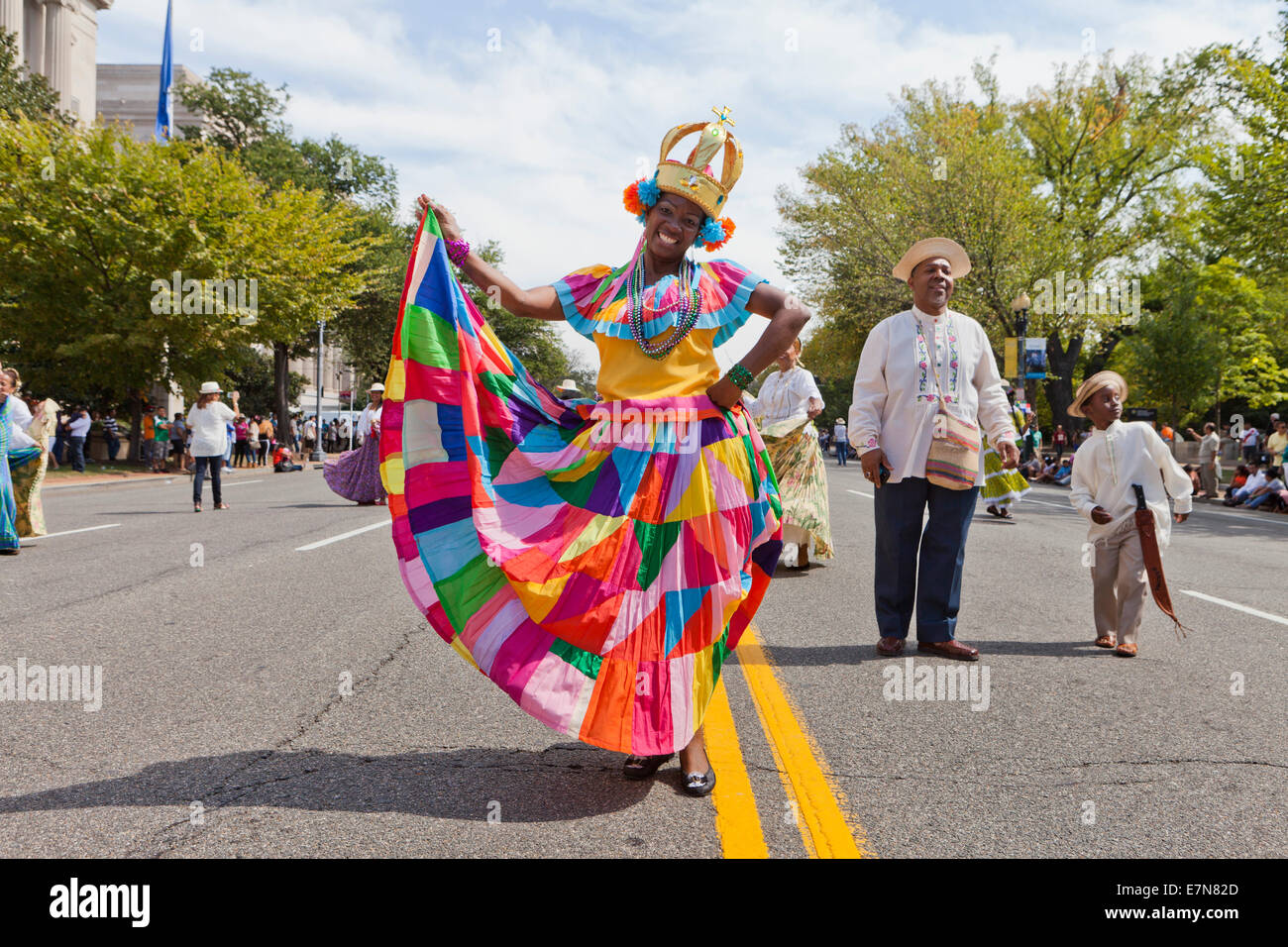 Dancer performing Jarabe Tapatio (Mexican Hat dance) at outdoor festival - Washington, DC USA Stock Photo