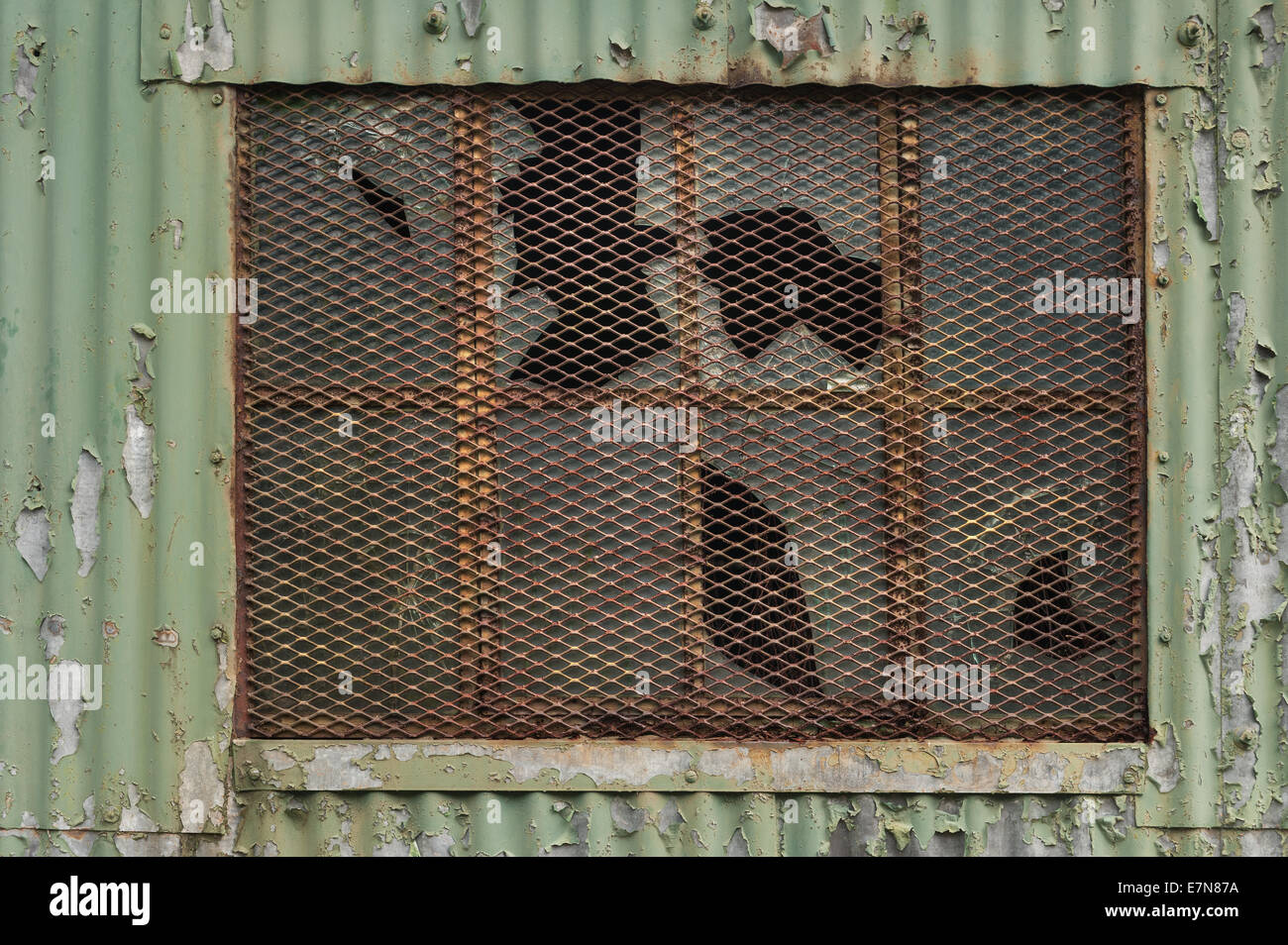 peeling paint on painted galvanized corrugated warehouse with