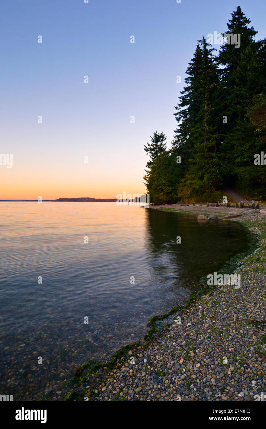 Sunset at Mayo Cove, Penrose Point State Park, Key Pennisula, Washington, USA Stock Photo