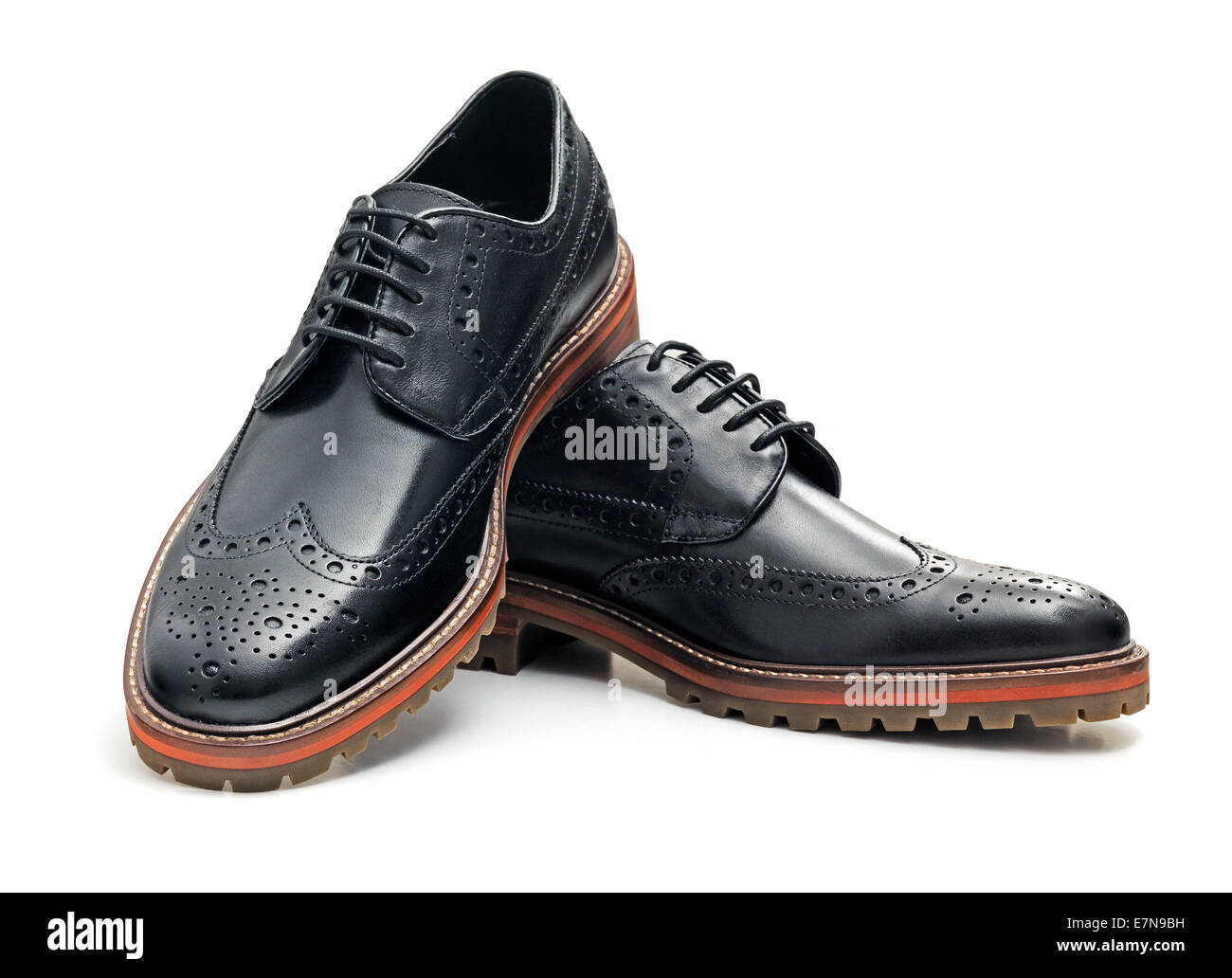 mottle leather flat brogues in black