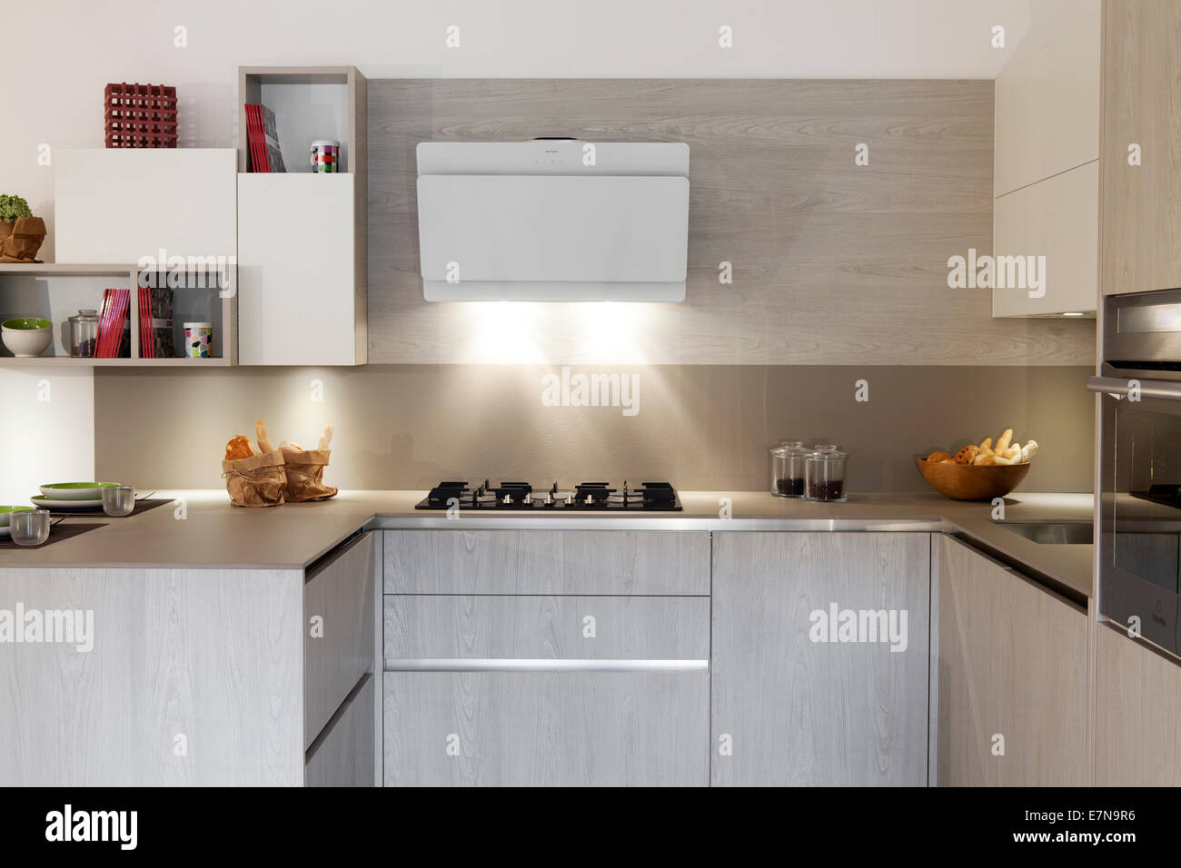 Kitchen cabinets and shelves in modern interior Stock Photo