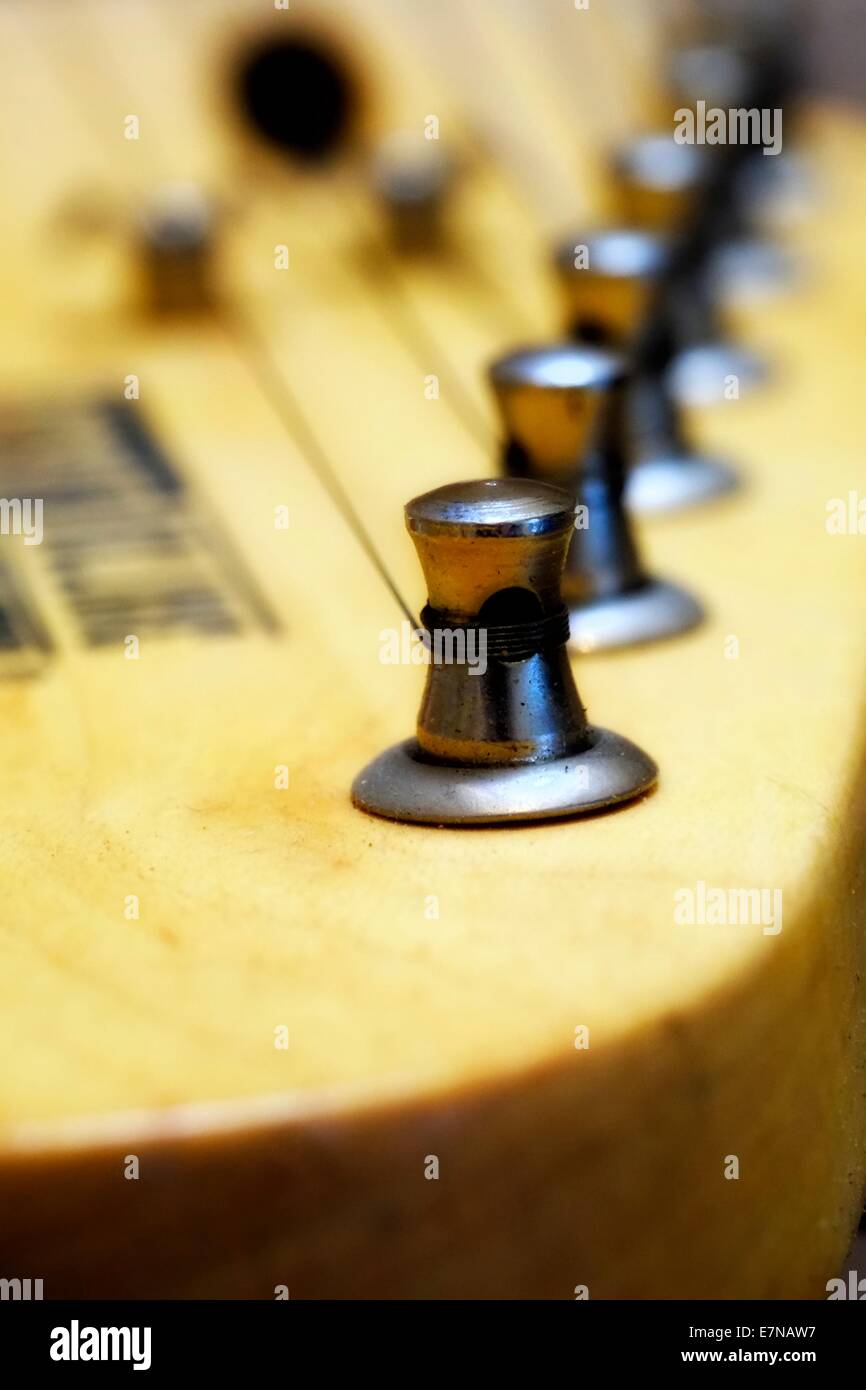 Close up of a guitar bridge Stock Photo