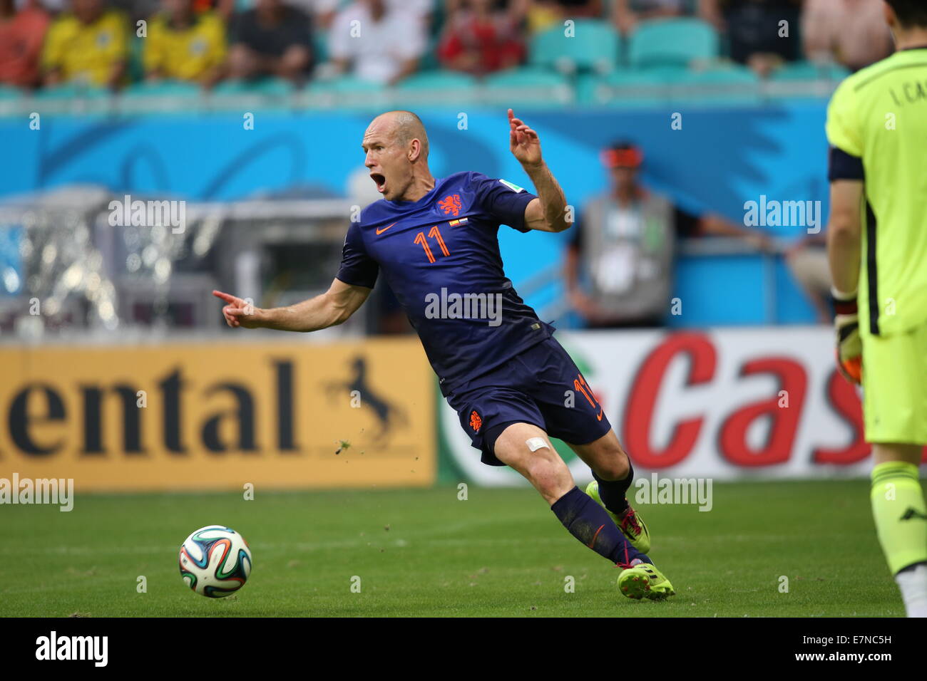Arjen Robben Spain v Holland. World Cup 2014. Fonte Nova stadium, Bahia, Brazil Stock Photo