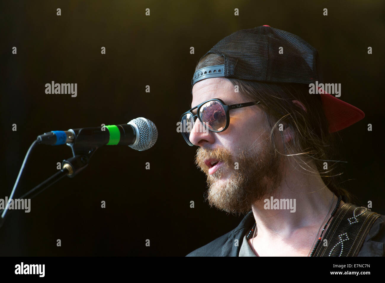 Jonathan Wilson performs during the Green Man festival at Glanusk Park in Brecon, Wales. Stock Photo