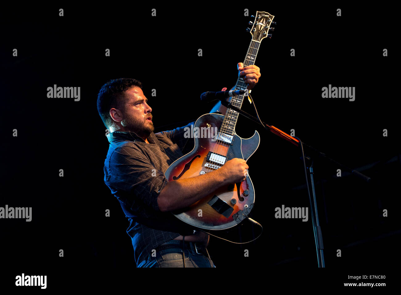 BRECON, WALES - AUGUST 15:  Billy McCarthy of Augustines performs during the Green Man festival at Glanusk Park on August 15, 20 Stock Photo