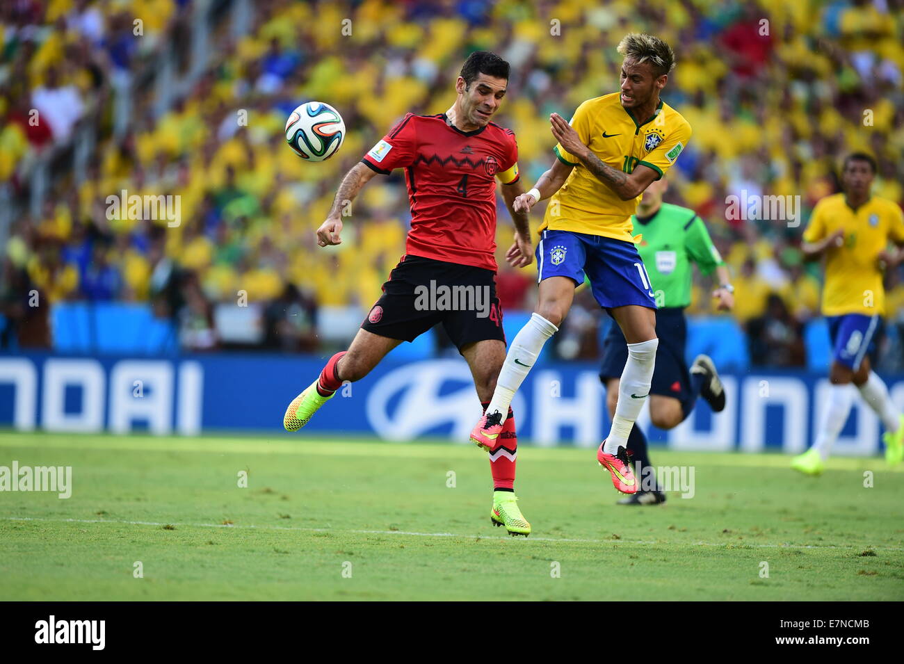 Neymar and Rafael Marquez. Brazil v Mexico group match. FIFA World Cup 2104 Brazil. Castelao stadium Fortaleza. 17 June 2014 Stock Photo