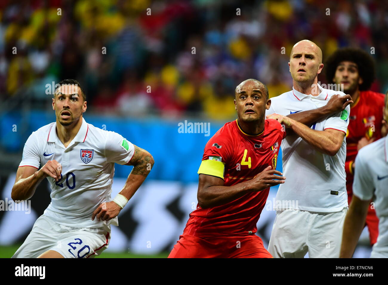 Vincent Kompany. Belgium v USA, round of 16. FIFA World Cup 2014 Brazil. Fonte Nova stadium Salvador. 01 July 2014 Stock Photo
