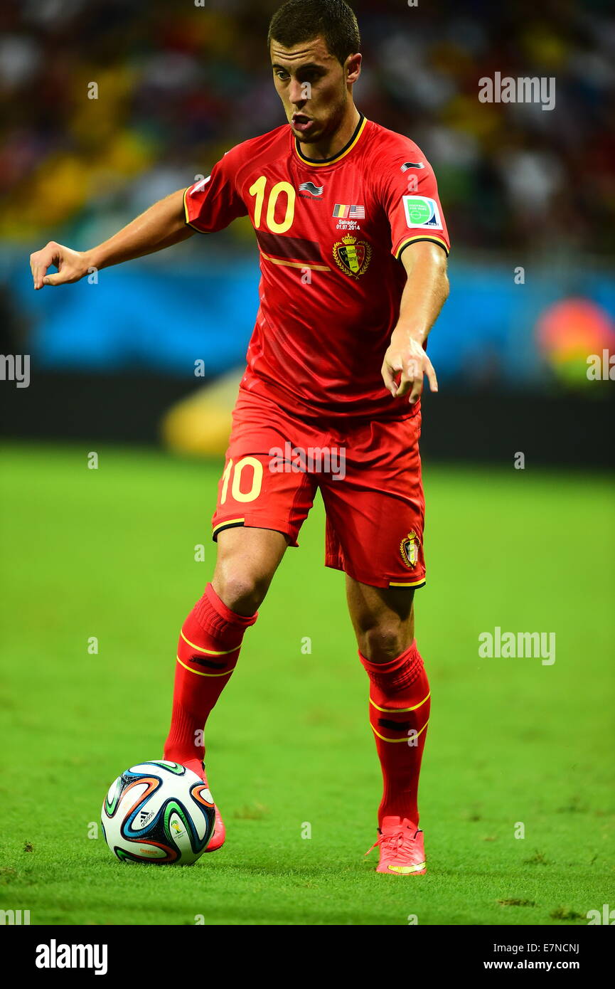 Eden Hazard. Belgium v USA, round of 16. FIFA World Cup 2014 Brazil. Fonte Nova stadium Salvador. 01 July 2014 Stock Photo