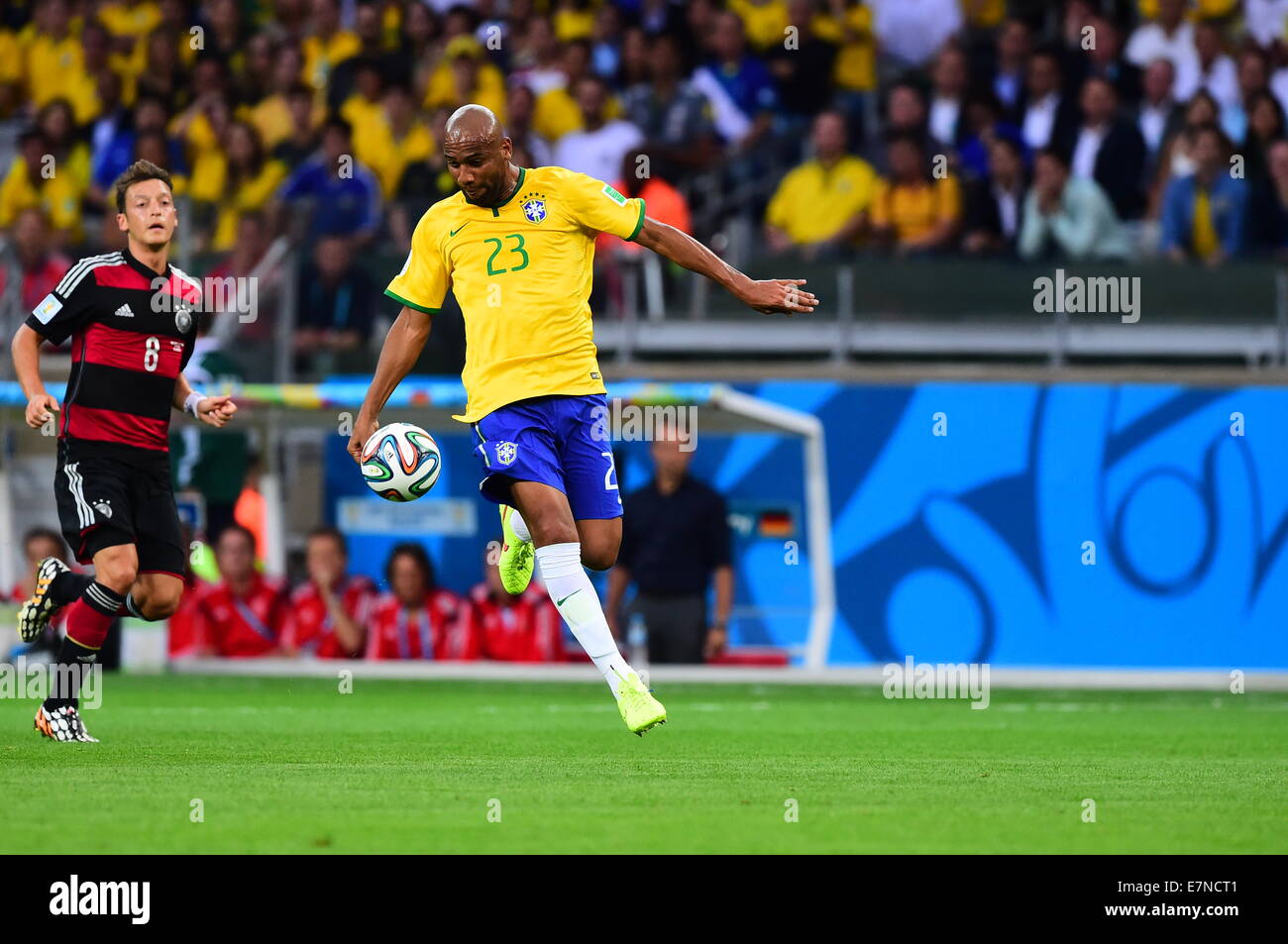 Maicon. Brazil v Germany. Semi-final FIFA World Cup Brazil 2014. Mineirao stadium, Belo Horizonte. 08 July 2014. Stock Photo