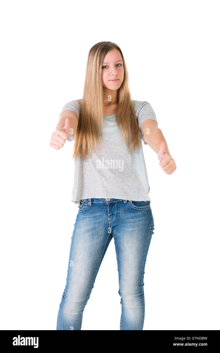 13 yo girl Girl showing thumb up Stock Photo - Alamy
