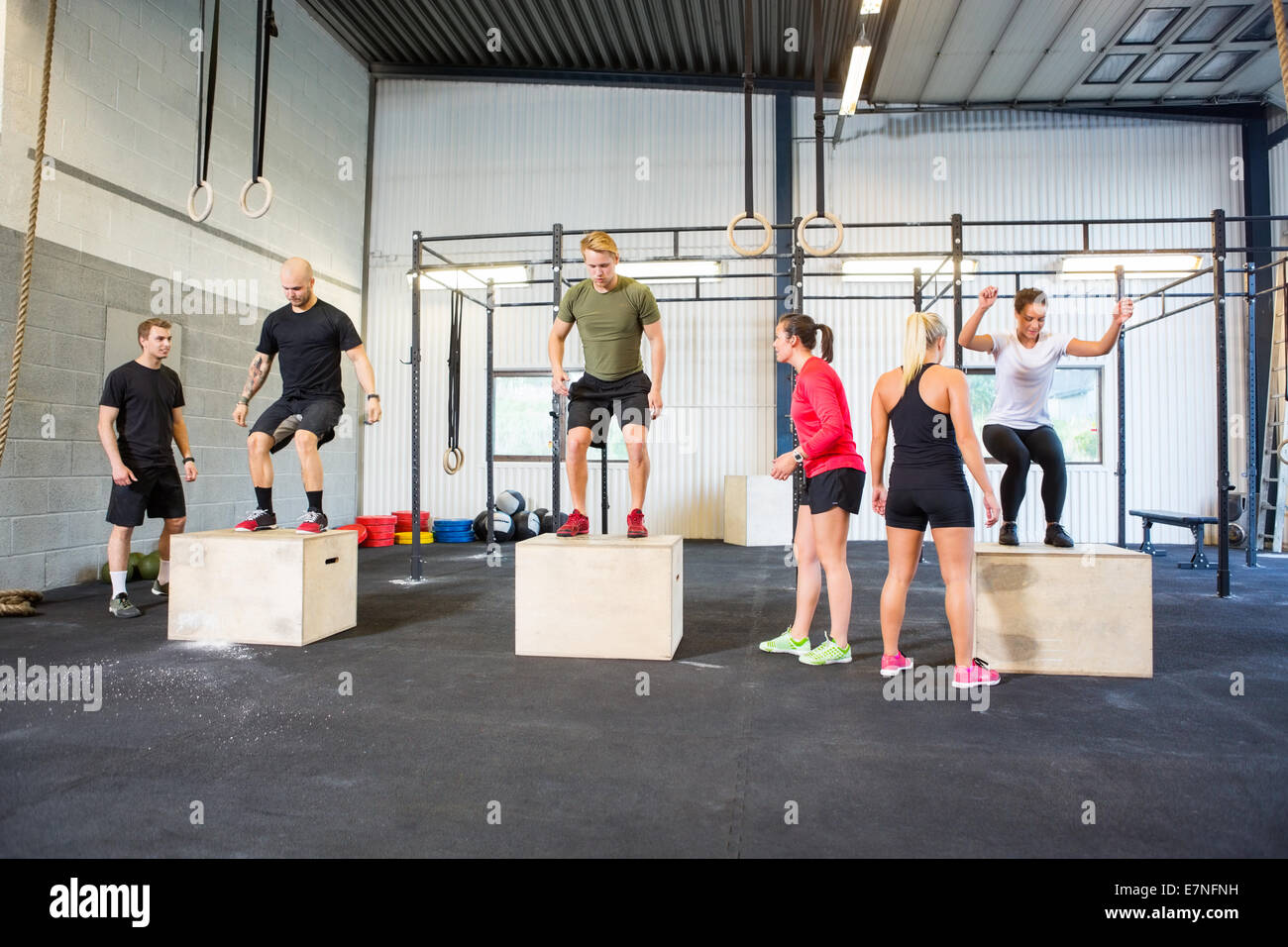 Athletes Practicing Box Jumps Stock Photo Alamy