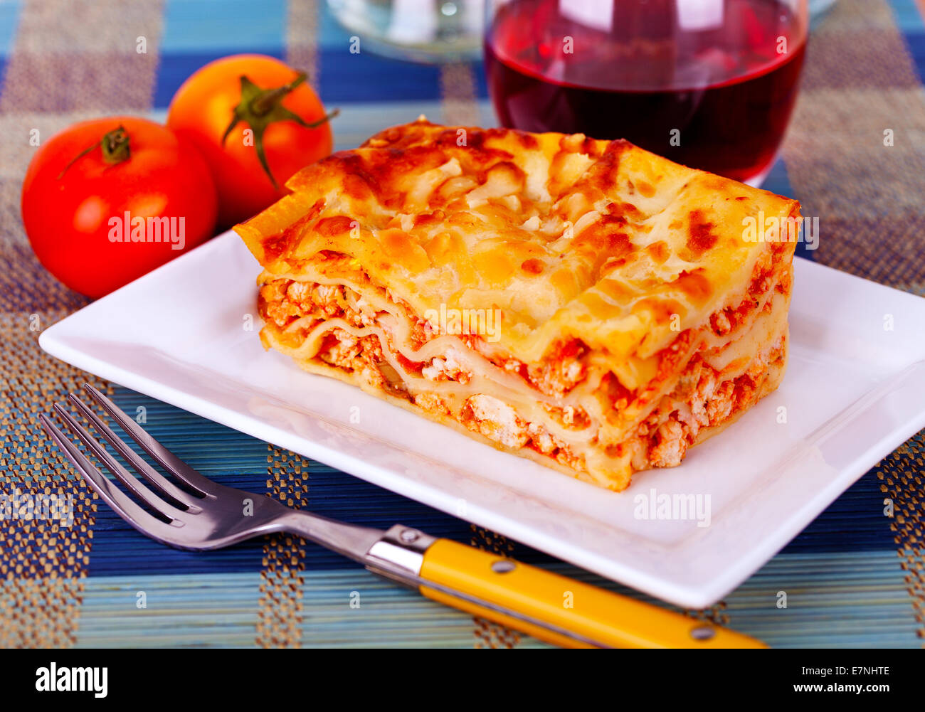 Fresh homemade Lasagna layout on a plate Stock Photo