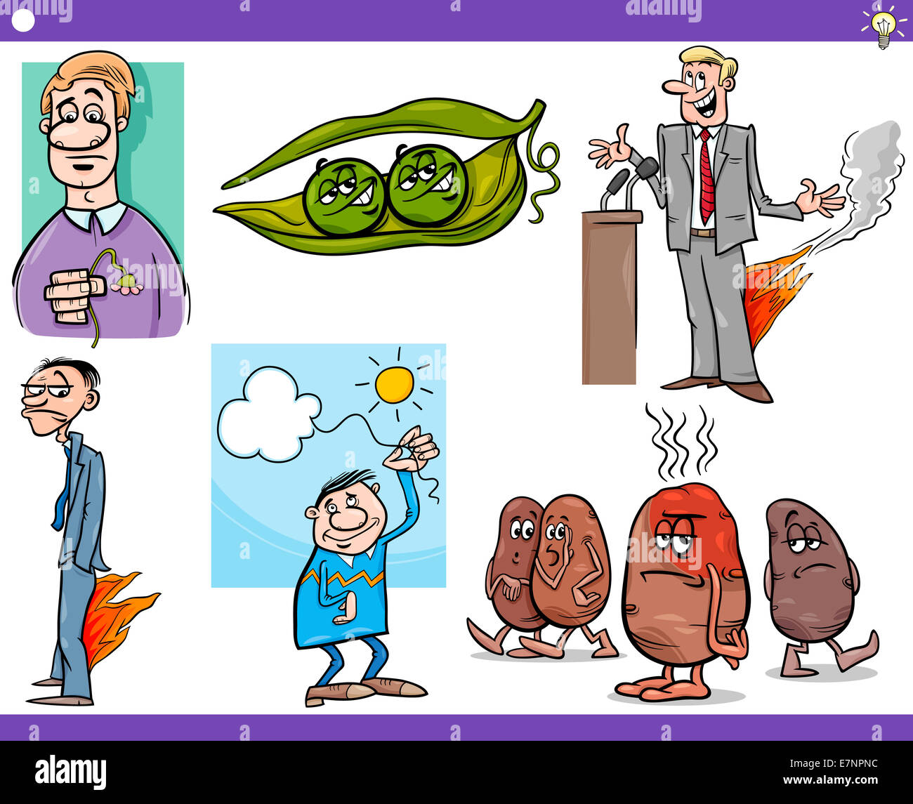 Illustration Set of Humorous Cartoon Concepts or Ideas and Metaphors with Funny Characters Stock Photo