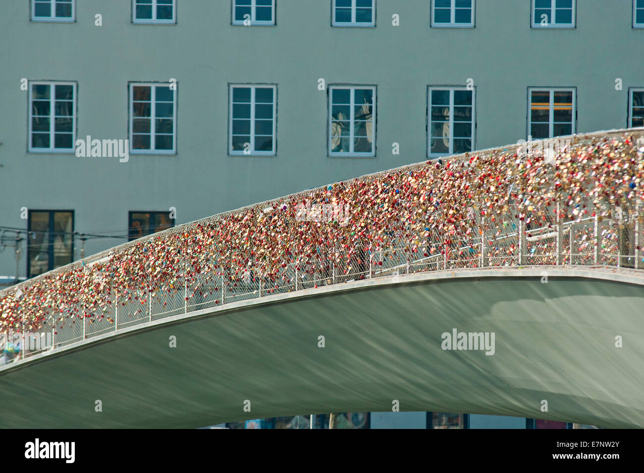 Austria, Salzburg, footbridge, love locks, Makartsteg, railing, locks, Stock Photo