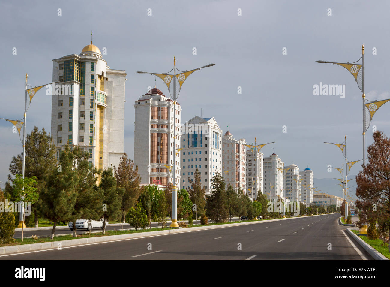 Ashgabat, City, Turkmenistan, Central Asia, Asia, apartments, architecture, avenue, new, no  traffic, road Stock Photo