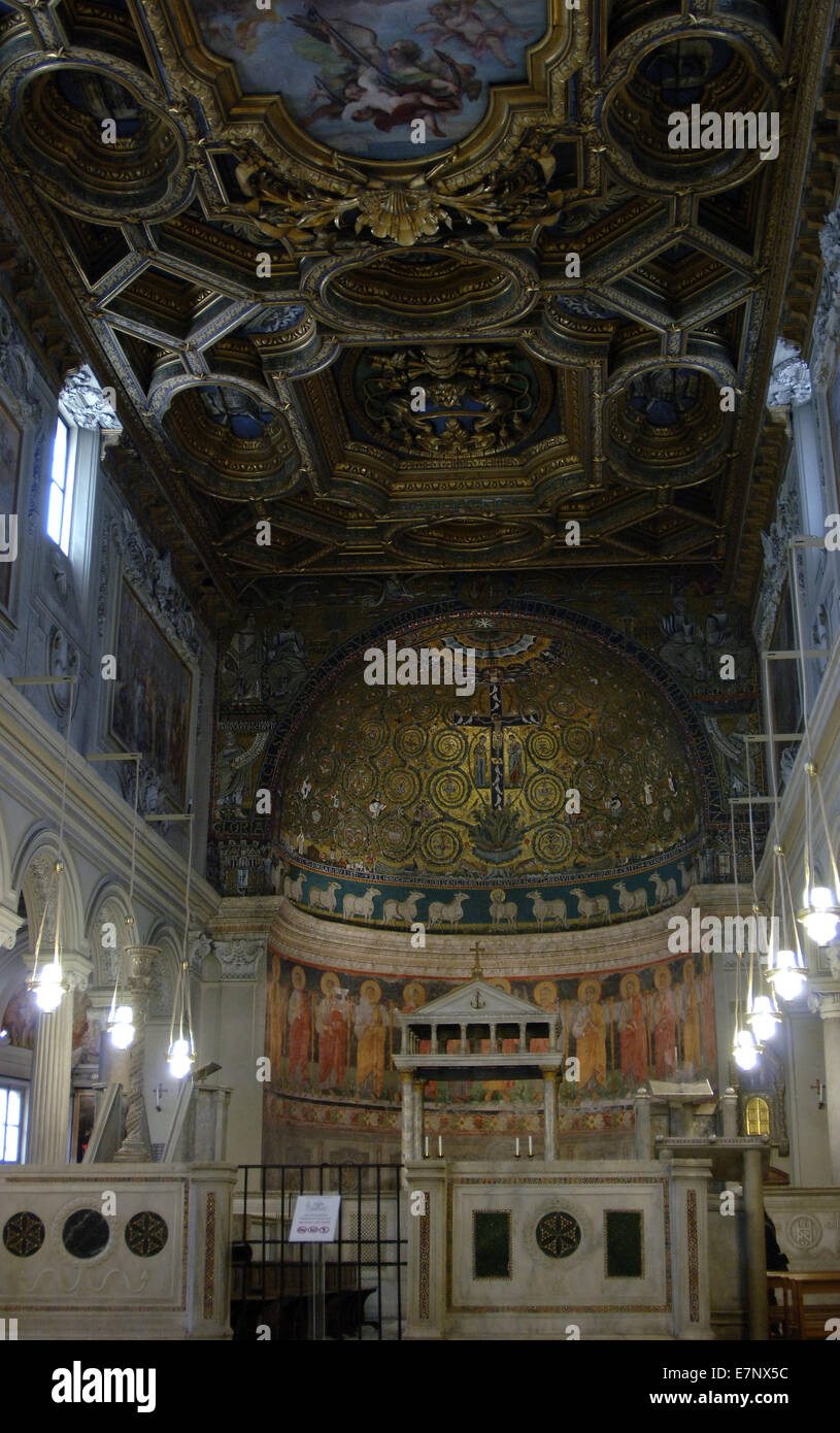 Italy. Rome. Basilica of St. Clement.  Interior of the second basilica and the apse mosaic, c. 1200. Stock Photo